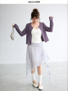 JULULOOK | Bộ Đồ Plus Size Áo Cardigan Knit Áo Tank Top Chân Váy Asymmetric