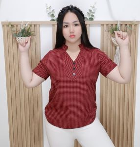 JJJ LYN - Blouse Nayla Atasan Wanita Motif Kotak Atasan Kerja Atasan Kasual