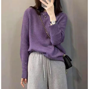 plus Size Womens Beautiful Purple Knitted Shirt Inner Wear 2025 New Autumn Fat MM Slim Long Sleeve Base Shirt Sweater