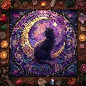 VIKAMA Black Cat Moon Phase Tarot Khăn Trải Bàn Đọc Bài Tarot Chống Thấm Nước Retro Phù Thủy Vải Bàn Thờ Cho Các Nghi Lễ Và Trang Trí Không Khí Năng Lượng