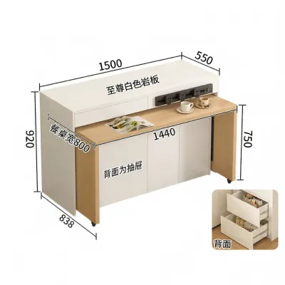 JIALANGE | Multi-functional Moveable Wooden Kitchen Island Table with Stone Panel