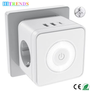 ปลั๊ก EU ปลั๊กไฟมัลติฟังก์ชั่น ปลั๊กไฟ AC 2 ช่อง ปลั๊กไฟ AC 2 ช่อง และพอร์ตชาร์จ Type-C 1 พอร์ต อะแดปเตอร์ไฟกลางคืนแบบปรับได้