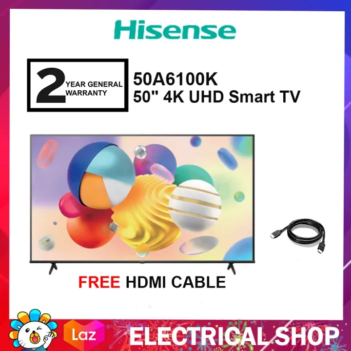 EZ Hisense 50 ''4K 50A6100K UHD A6100K siri televisyen (kabel HDMI