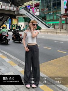 Loose High Waist Straight Leg Wide Leg Pants Womens Thin Suit Pants Green Casual Trousers for Ladies Commute Style