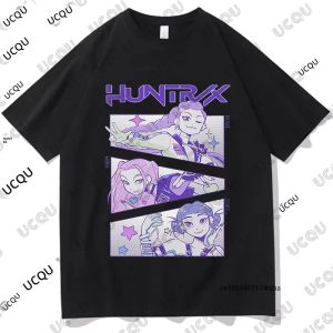 KPop Demon Hunters Huntrixกราฟิกพิมพ์ฝ้ายผู้หญิงผู้ชายเสื้อยืดฤดูร้อนแขนสั้นTees Casaul Streetwearเสื้อขนาดใหญ่