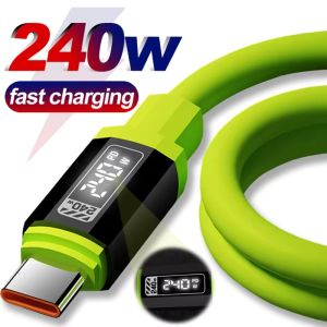 Neon Green 240W Type C Cable with LED Display Fast Charging Cable Flexible TPU Charger Cord for MacBook iPad Pro Galaxy