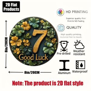 CIFbuy | Lucky Sign Metal Wall Art 8 Inch Round Decor for Bar Kitchen Cafe Home Office Gift