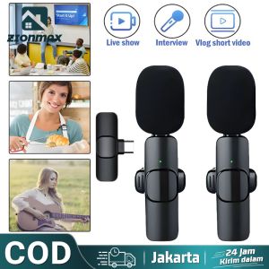 MICROPHONE WIRELESS CLIP ON Nirkabel K9 + 2 MIC Mikrofon PORTABLE  Wireless Untuk IPhone Android Live Game