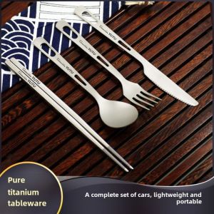 Outdoor Pure Titanium Chopsticks Spoon Set Camping Tableware Titanium Chopsticks Titanium Alloy Lightweight Knife Fork Chopsticks and Spoon Four-Piece Set