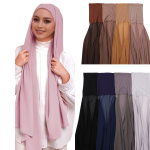 Newest Instant Chiffon Hijab with Underscap Muslim Women Bonnet Chiffon Shawl Islamic Inner Scarf Headwrap Turbante