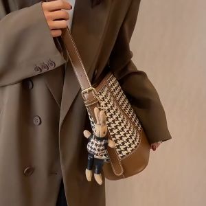 WNieCollection A164-Large capacity bag bag womens 2022 new high-end sense houndstooth class shoulder bag niche versatile armpit bucket bag