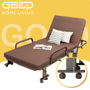 Gold Portable Single Lunch Rest Chair Lazy Chair 2in1 Adjustable Lounge Reclining Bed Pearl Cotton Coffee Metal Adjustable indoor outdoor折疊床