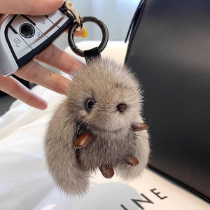 Plush Rabbit Car Keychain Pendant Fake Otter Fur Bag Accessory Cute Doll Gift for Women Car Owner Diary Brand XD4921 Winter 2024