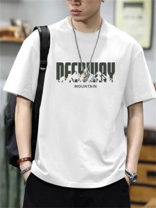 Retro Hong Kong Style Mens T-Shirt Short Sleeve Pure Cotton Loose Fit Summer Fashionable Breathable round Neck Top