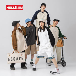 HELLO JIM Long sleeve T shirt for men 250g Cotton Tshirt 2023 New puff Print Shoulder sleeve Couple Tshirt Women K1748