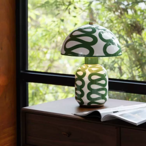 💥Dream Best🔥 Modern Simplicity Glass Green Ceramics Mushroom Table Lamps Reading Ambient Living Room Bedroom Study Bedside Atmosphere Lights 23*36cm