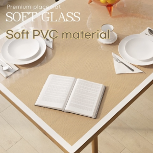 Elegant Tablecloth 4/6/8 Seater Woven Soft Glass PVC Waterproof Oil Proof Anti Scald Scratch Resistant Wash Free Non Slip Tablecloth