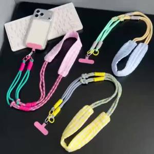 Plaid Bubble Fabric Padded Phone Neck Strap Multicolor Hand Braided Rope Lanyard Detachable Anti-drop Universal Crossbody Chain
