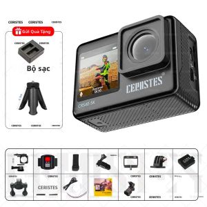 Camera Hành Động CERASTES 5K 4K 60FPS WiFi Màn Hình Kép 170 ° Ống Kính Góc Rộng 30m Chống Nước Với Điều Khiển Từ Xa Ổn Định Hình Ảnh Điện Tử
