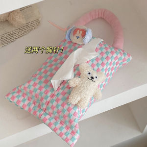 Cute Creamy Style Fabric Tissue Box Wall Mounted Car Use Drawstring Storage Bag High Aesthetic Value Rectangular Shape Organizer