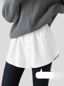 Miiow | Womens White Sweatshirt Bottoming Shark Pants Autumn Winter Butt Covering Fake Two-Piece Cotton Pure Color Versatile A-Line Skirt