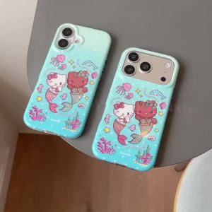 Sanrio | Ốp Điện Thoại Sanrio Hello Kitty Nàng Tiên Cá Đại Dương Lấp Lánh Màu Xanh Nhạt Chống Sốc Kiểu Nữ Tính Kèm Dây Đeo Cho iPhone 17/16/15/17 Pro Max
