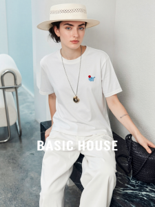 Basic House | Cute Cartoon Embroidery Simple Cotton T Shirt