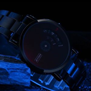 JAM TANGAN PRIA KREATIF TANPA CAKRAM POINTER SABUK BAJA JAM TANGAN FASHION WATERPROOF TIDE JANTAN JAGA BISNIS