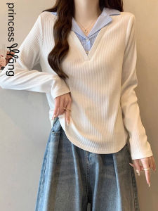 WANGGONGZHU | Princess Style Knitted Base Layer Top Womens Long Sleeve Inner Wear Fashionable Anti-Aging Korean Loose Fit Commute Wind