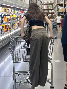 High Waist Military Green American Style Work Pants Womens Casual Loose Fit Straight Leg Pants Autumn 2025 New Arrival