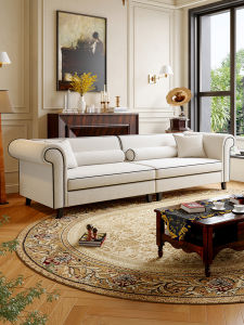 Cream Linen Retro Linear Sofa