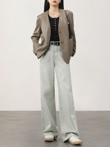 HIPPIE MISS | Light Grey Straight Wide Leg Denim Trousers