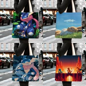 Bandai | Pokemon Squirtle Storage Bags Tote Bag Travel Summer Beach Shoulder Bag Reusable Grocery Shopping Bag Anime Artwork