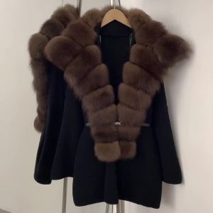 Knit Sweater Womens Sweater Womens Winter Fur Coat Knit Coat Real Fox Fur Jacket Womens Oversize Sweater Jacket with Fur