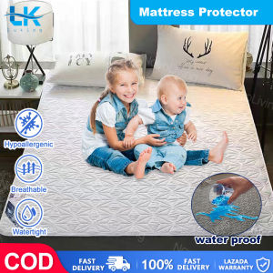 Lucking Waterproof Bedsheet Protector 3D Air Fabric Mattress Protector Cover Anti Dust Mites Bed Cover Noiseless Machine Washable Reusable Bedsheet single /queen size