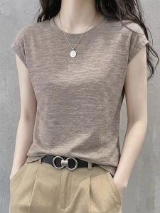 V.C.I | High-end Beige Short Sleeve T-shirt Bamboo Cotton Ice Silk