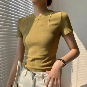 เสื้อยืดคอกลมแขนสั้นทรงสลิมฟิตสำหรับผู้หญิง เสื้อเชิ้ตทรงเข้ารูป ทรงพอดีตัว ทรงเข้ารูป ทรงเข้ารูป เสื้อเชิ้ตผู้หญิง