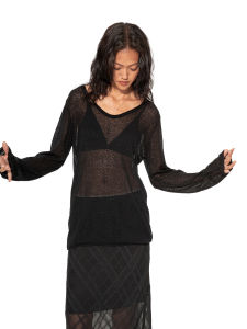 เสื้อสเวตเตอร์คอวีแขนยาวถักบางสำหรับผู้หญิง ทรงหลวม สไตล์เรียบง่าย ฤดูใบไม้ผลิและฤดูใบไม้ร่วง ชุดคลุมคอวีแบบเปิดหลัง ปกติ