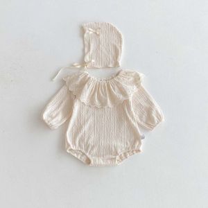 Korean version of autumn baby girl sweet cute lace doll collar long sleeve jumpsuit baby girl solid color autumn long sleeve ju