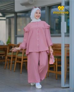 Setelan Kulot Anak Perempuan Remaja Momvie Oneset Teenager Crinckle Airflow Setelan Baju Muslim Anak