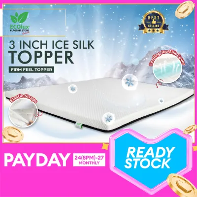ECOlux 3 Inch FIRM Ice Silk Mattress Topper | Ice Cooling Silk Fabric | Pelapik Tilam | FIRM Feeling