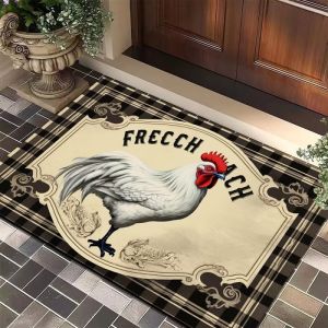 VIKAMA Vintage Rooster Label Farm Rustic Chicken Country Animal Art Flannel Door Mat Non Slip Entryway Bedroom Living Room Home