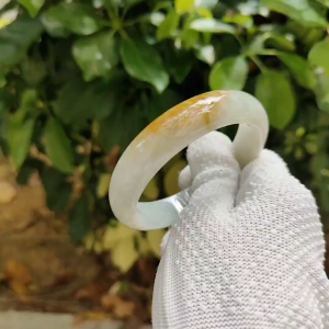Earths Embrace Bangle - Amber & Moss Jadeite Jewelry (Sku: bangle33)