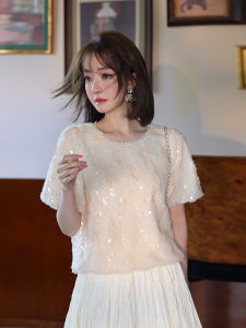MIUCO | Áo Thun Cổ Tròn Thiết Kế Ren Cảm Giác Dopamine