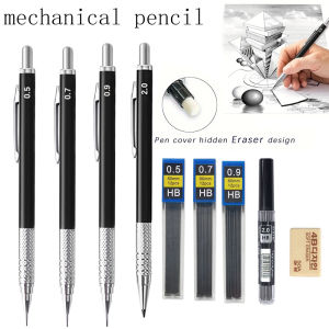 0.5/0.7/0.9/2.0mm Smooth Writing Metal Black Mechanical Pencil Set With Replaceable Lead and Perfect For Sketching Writing