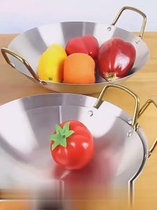 SK-C1212 Wajan Penggorengan Stainless Steel Tebal Kuat Gagang Gold Anti Lengket / Wok Pan Kuali