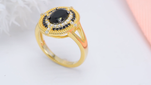 Lohaspie Jewelry Genuine 1.6 Carats Yellow Gold Plated Silver 925 Ring Natural Black Spinel Ring Oval Cut Gemstone Wedding Ring For Women Jewelry