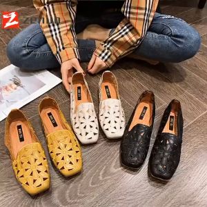 Square Toe Doll Shoes For Women Slip On Breathable Leather Shoes Low Cut Walking Casual Soft Shoes