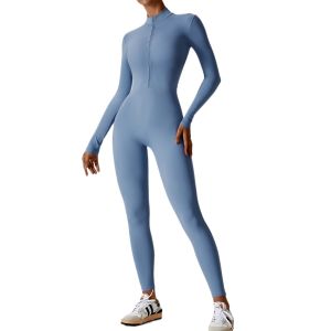2023 Yoga Sports Zipper Nude Long Sleeve One-Piece Pants High Strength Fitness Running Yoga Cycling Sports One-Piece Bottom Pants