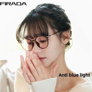 FIRADA 2024 Fashion Comfortable Eyeglasses Vintage Anti Blue Light Eyewear Round Prescription Glasses Frame For Men Women D8007H